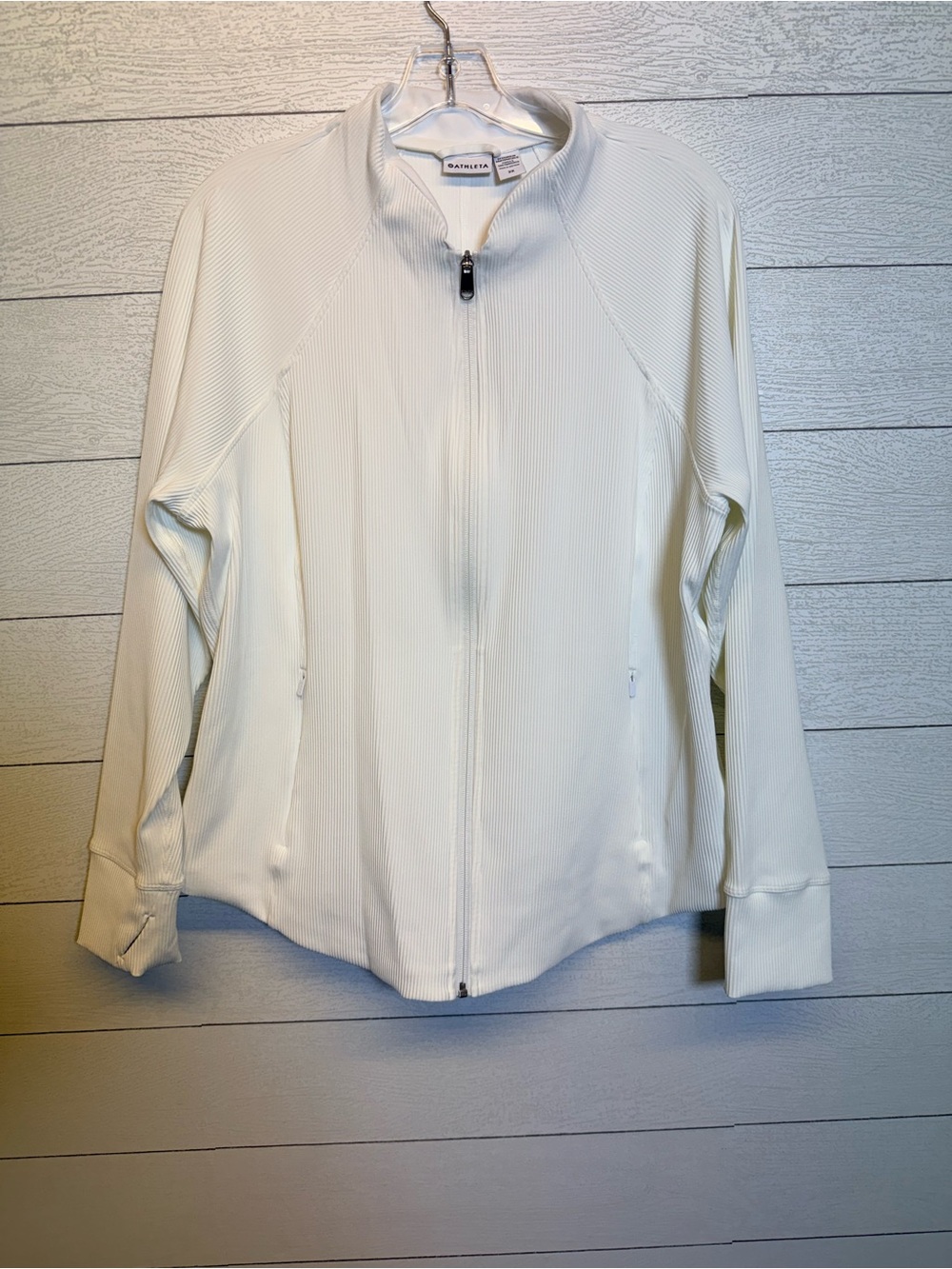 Athleta White Salutation Ribbed Jacket Full Zip Thumbhole Size 2X Yoga Gym